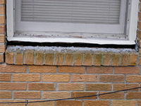 A window sill cracking and separating from the foundation wall in a Peterborough home.