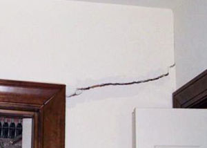 A large drywall crack in an interior wall in Vaughan