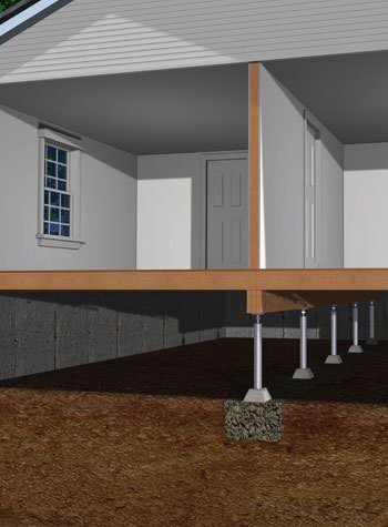 graphic render of a crawl space support post system