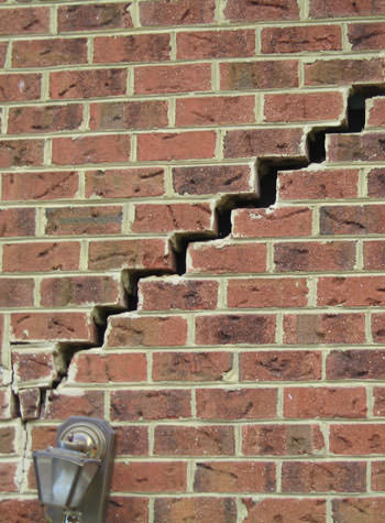 major cracking of a brick foundation wall in Orillia